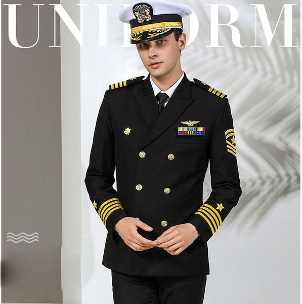 europe standard navy uniform black military clothes men international navy formal attire white military suits hat jacket + pants man, Black;white
europe standard navy uniform black military clothes men international navy formal attire white military suits hat jacket + pants man, Black;white