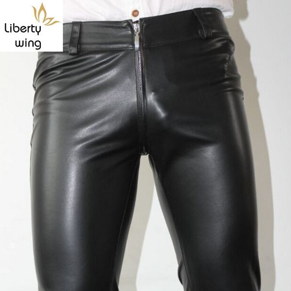 men's pants zipper designer mens skinny pencil pu leather stretchy man long trousers punk plus size motorcycle biker, Black 
men's pants zipper designer mens skinny pencil pu leather stretchy man long trousers punk plus size motorcycle biker, Black