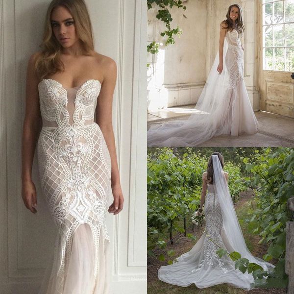 2019 new appliqued wedding dresses mermaid sheer plunging neckline covered buttons back sweep train tulle bridal gowns, White
2019 new appliqued wedding dresses mermaid sheer plunging neckline covered buttons back sweep train tulle bridal gowns, White