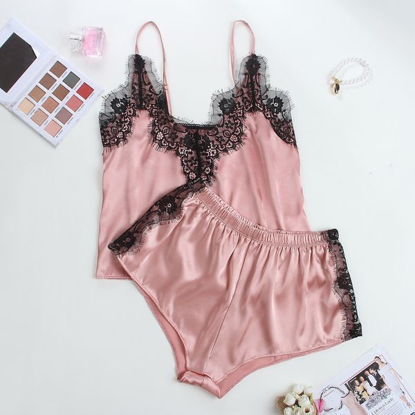 floral lace trim satin pajama set women sleeves camisole short elegant pyjamas soft loungewear sleepwear, Black;red
floral lace trim satin pajama set women sleeves camisole short elegant pyjamas soft loungewear sleepwear, Black;red
