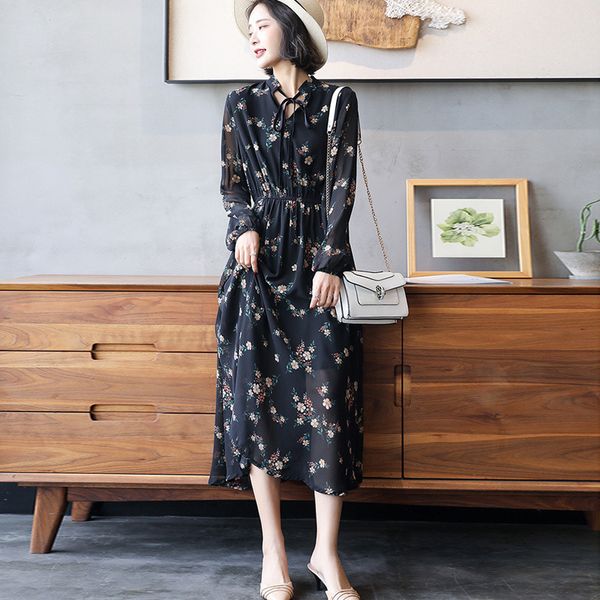 2020 long women dress spring elegant balck floral print dresses a-line elastic waist chiffon loose ankle-length female dress, Black;pink
2020 long women dress spring elegant balck floral print dresses a-line elastic waist chiffon loose ankle-length female dress, Black;pink