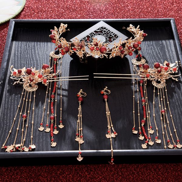 2018 new chinese bridal hairpiece red beads hairpins brides tiara wedding hairdress hairpiece bridal, Golden;white
2018 new chinese bridal hairpiece red beads hairpins brides tiara wedding hairdress hairpiece bridal, Golden;white