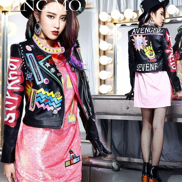 qing mo rivets pu jacket women badge zippers pu jacket high waist long sleeve fake lether spring outwear coats zldm057, Black
qing mo rivets pu jacket women badge zippers pu jacket high waist long sleeve fake lether spring outwear coats zldm057, Black