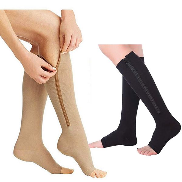 men women elastic stretch compression socks toe open leg support stocking knee high yoga socks with zipper, Black
men women elastic stretch compression socks toe open leg support stocking knee high yoga socks with zipper, Black