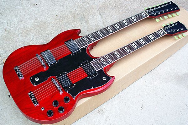 custom 12+6 strings double neck wine red electric guitar,black pickguard,rosewood fretboard,jade button,can be customized
custom 12+6 strings double neck wine red electric guitar,black pickguard,rosewood fretboard,jade button,can be customized