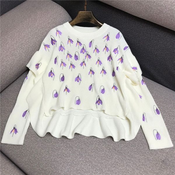 luxury designer brand knitted sweater for women runway o neck flower embroidery ruffles irregular knitted pullover sweater, White;black
luxury designer brand knitted sweater for women runway o neck flower embroidery ruffles irregular knitted pullover sweater, White;black
