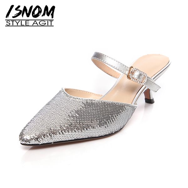 isnom fashion women slippers sequined leather strange heels slides buckle strip mules shoes woman pointed toe slipper, Black
isnom fashion women slippers sequined leather strange heels slides buckle strip mules shoes woman pointed toe slipper, Black