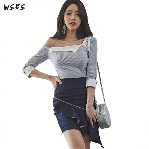 2pieces sets summer blue striped one shoulder shirt blouse womens midi asymmetrical skirts wrap party ladies skirt, White
2pieces sets summer blue striped one shoulder shirt blouse womens midi asymmetrical skirts wrap party ladies skirt, White