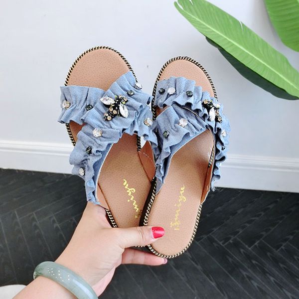 denim ruffles cross band slides women colorful crystal dragonfly mules shoes ladies fashion cut out flower flip flops 2018, Black
denim ruffles cross band slides women colorful crystal dragonfly mules shoes ladies fashion cut out flower flip flops 2018, Black