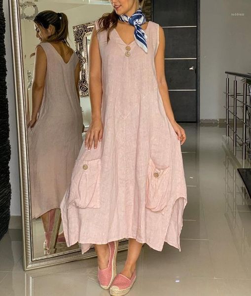 button dresses female sundress womens designer irregular dresses linen casual pocket sleeveless maxi v neck solid color, Black;gray
button dresses female sundress womens designer irregular dresses linen casual pocket sleeveless maxi v neck solid color, Black;gray