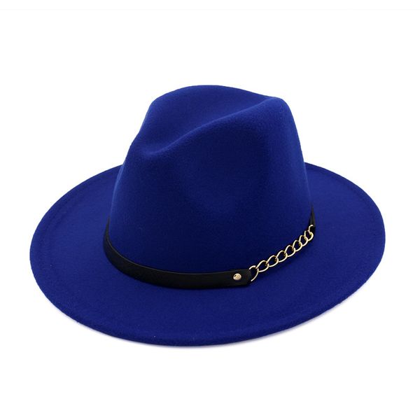 wide brim fedora hat wool felt formal party jazz hats trilby with leather chain belt casual panama fedoras cap, Blue;gray
wide brim fedora hat wool felt formal party jazz hats trilby with leather chain belt casual panama fedoras cap, Blue;gray