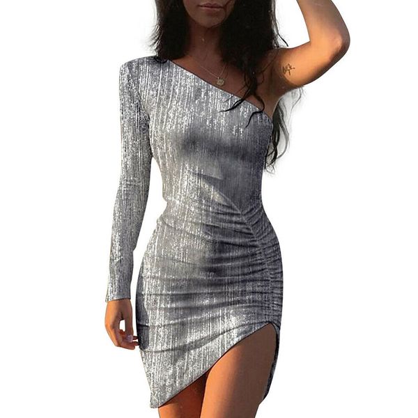 1 pc women one shoulder bodycon mini dress party evening long sleeve clubwear ladies, Black;gray
1 pc women one shoulder bodycon mini dress party evening long sleeve clubwear ladies, Black;gray