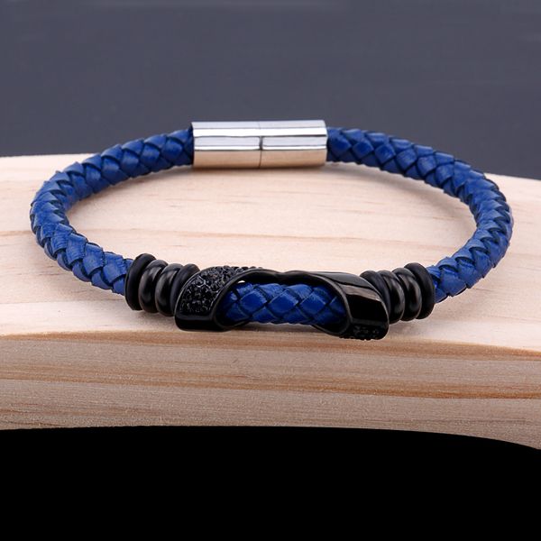 new fashion punk men's hand-woven leather bracelet blue stainless steel with black magnetic buckle bracelet
new fashion punk men's hand-woven leather bracelet blue stainless steel with black magnetic buckle bracelet