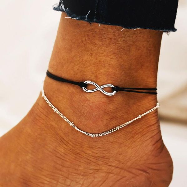 european and american creative new anklet lucky 8 character hand rope bead chain anklet set foot jewelry, Red;blue