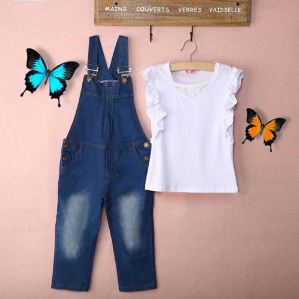 Carico Bambini 2 Pezzi T-shirt Bianca Denim Jeans Set Casual Estivo Outfit