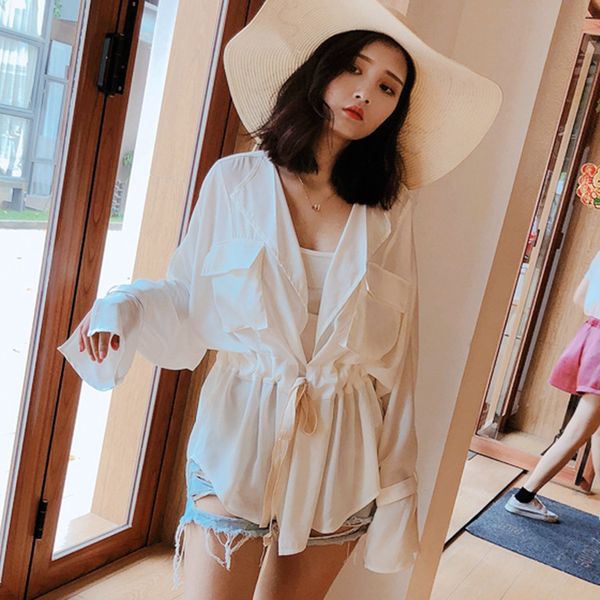 of white female draw string beach long-sleeved unlined design sunscreen double pocket cardigan garment upper shirts pvmke
of white female draw string beach long-sleeved unlined design sunscreen double pocket cardigan garment upper shirts pvmke