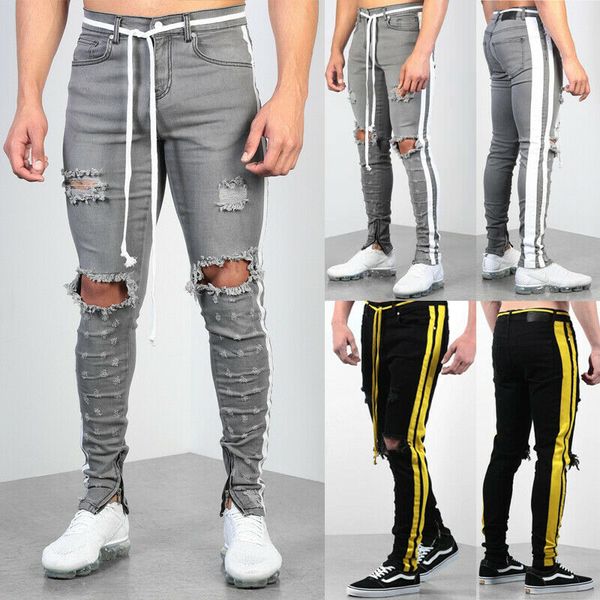 men ripped biker skinny jean frayed pants casual slim fit jogger trousers, Blue
men ripped biker skinny jean frayed pants casual slim fit jogger trousers, Blue