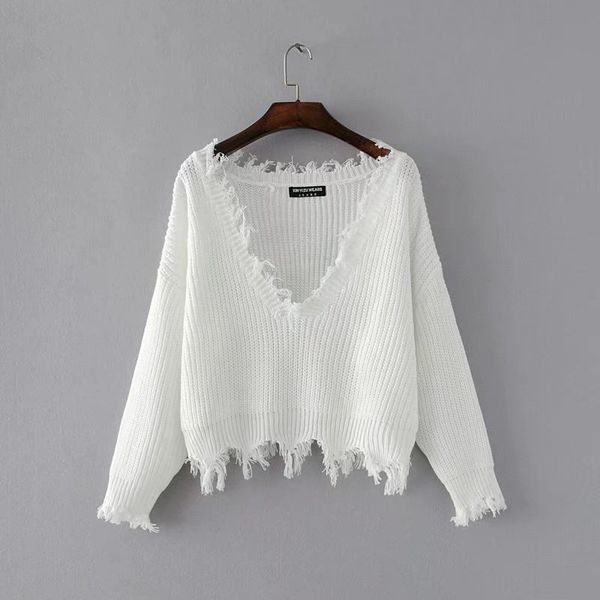 women's sweaters knitted sweater women jumper black white v-neck ripped pullover pull femme oversized knitwear top, White;black
women's sweaters knitted sweater women jumper black white v-neck ripped pullover pull femme oversized knitwear top, White;black