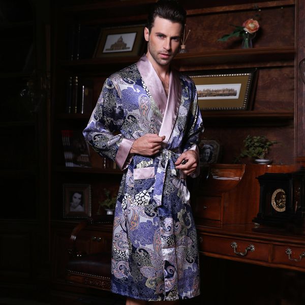 genuine silk sleeping robes male spring summer long-sleeve fashion printed bathrobe kimono silkworm silk men's sleepwear y2519, Black;brown
genuine silk sleeping robes male spring summer long-sleeve fashion printed bathrobe kimono silkworm silk men's sleepwear y2519, Black;brown