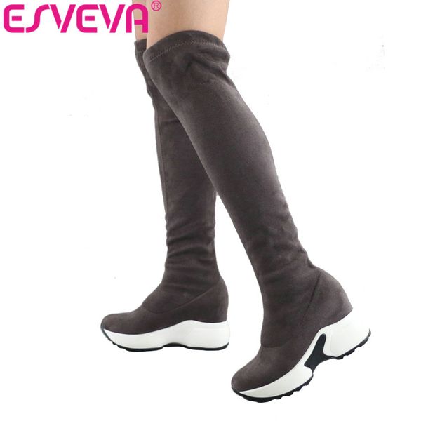 esveva 2020 over the knee boots winter women boots wedge high heel slip on elastic flock motorcycle platform size 34-43, Black
esveva 2020 over the knee boots winter women boots wedge high heel slip on elastic flock motorcycle platform size 34-43, Black