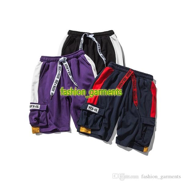2019 summer new sports shorts mens trend casual pants students hit color stitching tooling casual shorts mens designer personality shorts, Black 
2019 summer new sports shorts mens trend casual pants students hit color stitching tooling casual shorts mens designer personality shorts, Black