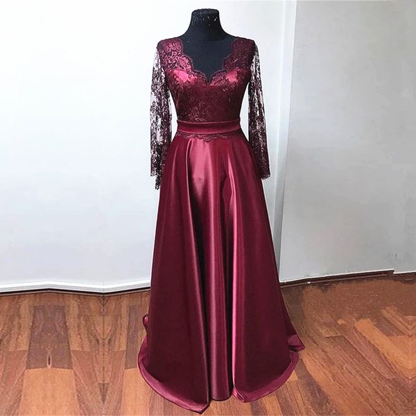 long mother of bride dress burgundy lace silk satin long sleeve open backless floor length mother of groom suit wedding party gowns, Black;red
long mother of bride dress burgundy lace silk satin long sleeve open backless floor length mother of groom suit wedding party gowns, Black;red