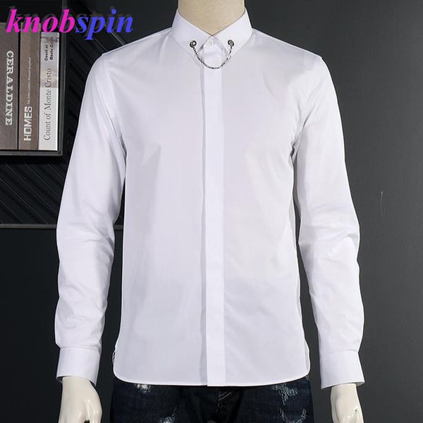 men's dress shirts brand business male shirt solid color slim long sleeve chemise homme metal chain decoration black white casual men, White;black
men's dress shirts brand business male shirt solid color slim long sleeve chemise homme metal chain decoration black white casual men, White;black