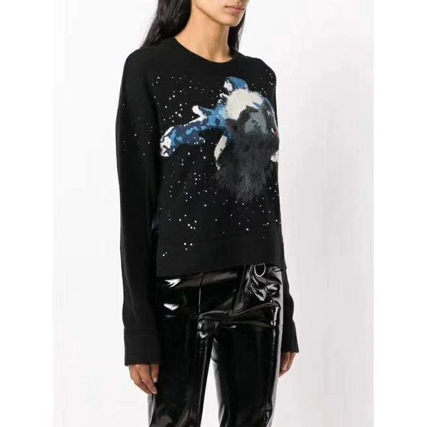 women sweater wolf head jacquard plush double wool sweater, White;black
women sweater wolf head jacquard plush double wool sweater, White;black