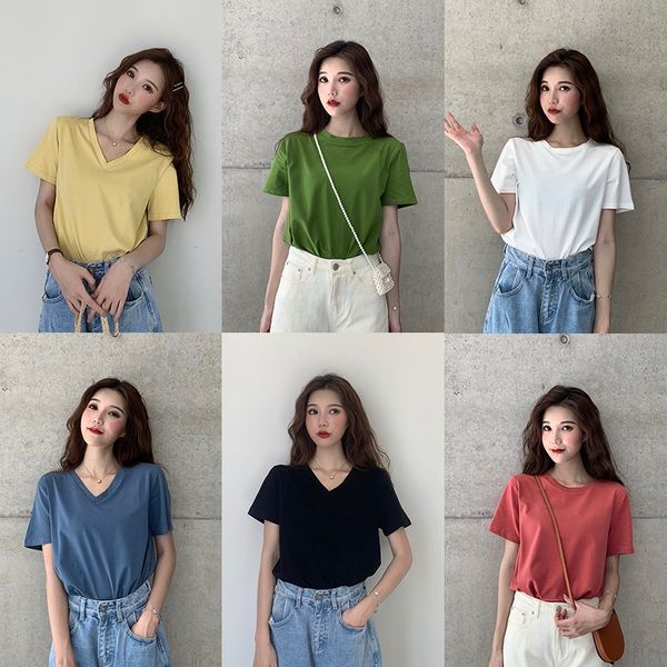 loose solid color basic short-sleeved female 2019v collar slim fashion j32a t-shirt t-shirt, White
loose solid color basic short-sleeved female 2019v collar slim fashion j32a t-shirt t-shirt, White