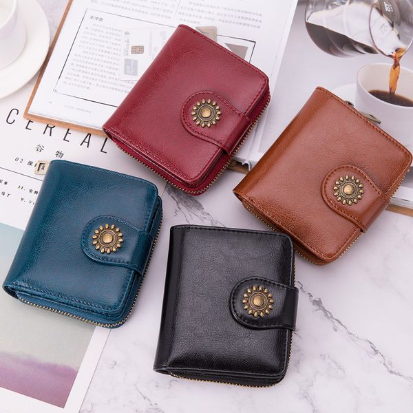 2019 wallet women small purse artificial leather wallet female zipper coin purse cartera mujer, Red;black