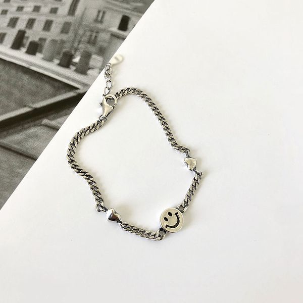 925 sterling silver jewelry hollow smiling face heart thai silver bracelet charm pendant bracelet for women gifts s-b346, Black
925 sterling silver jewelry hollow smiling face heart thai silver bracelet charm pendant bracelet for women gifts s-b346, Black
