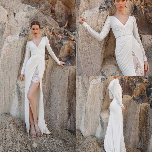eva lendel beach wedding dresses 2019 long sleeve lace sequined vestidos de novia side split ruched bridal wedding gowns, White
eva lendel beach wedding dresses 2019 long sleeve lace sequined vestidos de novia side split ruched bridal wedding gowns, White