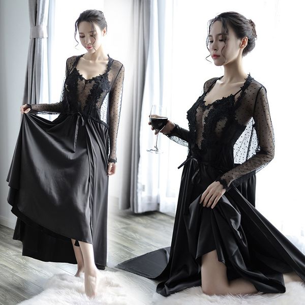 women's sleepwear pink sleep set silk long gowns ladies black women robes sets lace bathrobe pajamas dress bridesmaid lingerie porno, Black;red
women's sleepwear pink sleep set silk long gowns ladies black women robes sets lace bathrobe pajamas dress bridesmaid lingerie porno, Black;red