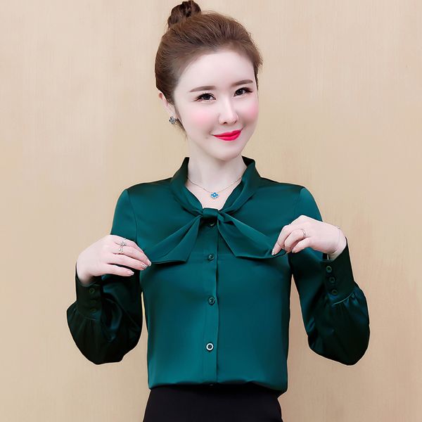 2020 new elegant silk bow button shirts women fashion long sleeve runway ladies slim designer shirt blouses casual office shirts, White
2020 new elegant silk bow button shirts women fashion long sleeve runway ladies slim designer shirt blouses casual office shirts, White