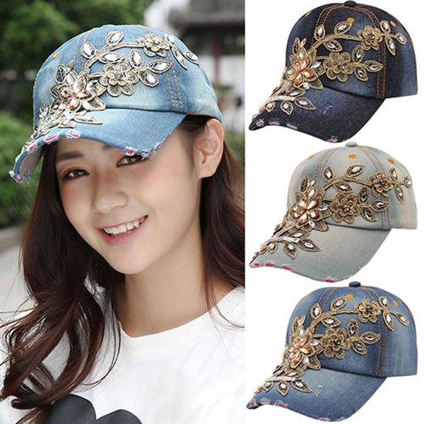 women's embossing flower denim baseball cap summer rhinestone inlaid jeans hat, Blue;gray
women's embossing flower denim baseball cap summer rhinestone inlaid jeans hat, Blue;gray