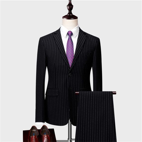 men blazer jacket and pants gray blue black men striped suit two-piece set asian size s m  xl xxl xxxl 4xl 5xl 6xl, White;black 
men blazer jacket and pants gray blue black men striped suit two-piece set asian size s m  xl xxl xxxl 4xl 5xl 6xl, White;black
