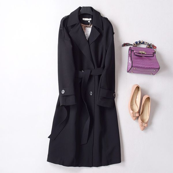 fashion slim windbreaker long women's 2019 latest autumn temperament jacket, Black
fashion slim windbreaker long women's 2019 latest autumn temperament jacket, Black