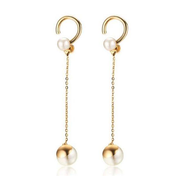 70mm long womens stainless steel tassel pearl charm dangle drop link chain earrings 18k gold plated, Silver
70mm long womens stainless steel tassel pearl charm dangle drop link chain earrings 18k gold plated, Silver