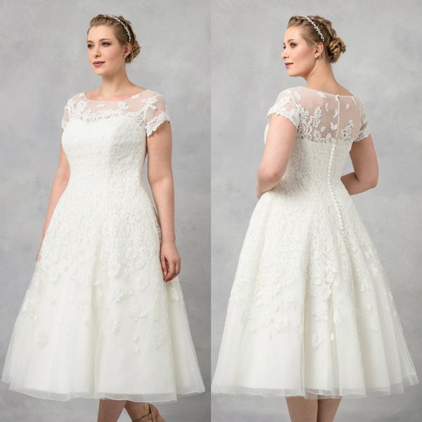 2020 oleg cassini short wedding dresses a line lace appliqued garden plus size wedding dress tea length country bridal gowns, White
2020 oleg cassini short wedding dresses a line lace appliqued garden plus size wedding dress tea length country bridal gowns, White