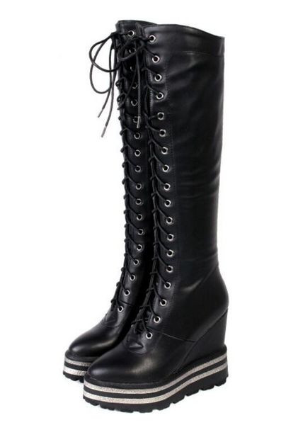 sapato feminino women knee high boots wedge shoes woman chunky high heels lace up platform booties gladiator chaussure xz181666, Black
sapato feminino women knee high boots wedge shoes woman chunky high heels lace up platform booties gladiator chaussure xz181666, Black