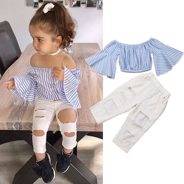 2pcs fashion casual toddler baby girl kid off shoulder ripped pants outfit clothes set 1-6y for child girls, White
2pcs fashion casual toddler baby girl kid off shoulder ripped pants outfit clothes set 1-6y for child girls, White