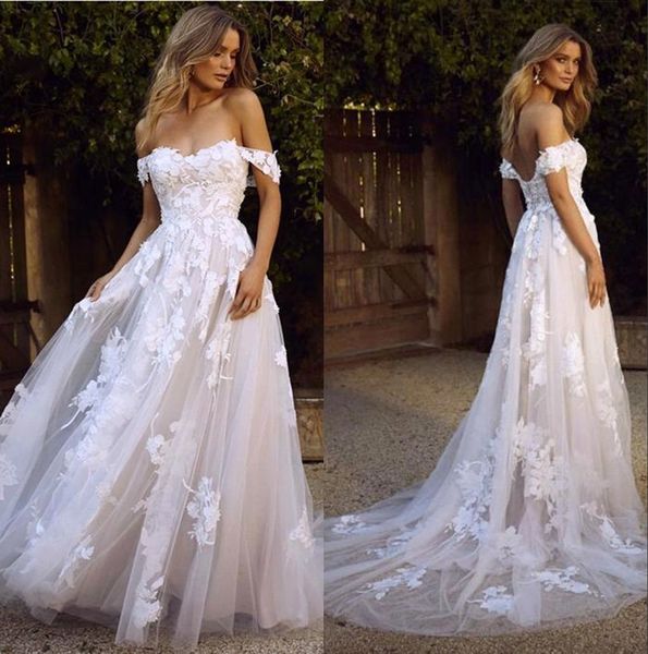 new country boho wedding dresses backless a line off shoulder appliqued tulle long summer bridal gowns bohemian bm1510, White
new country boho wedding dresses backless a line off shoulder appliqued tulle long summer bridal gowns bohemian bm1510, White