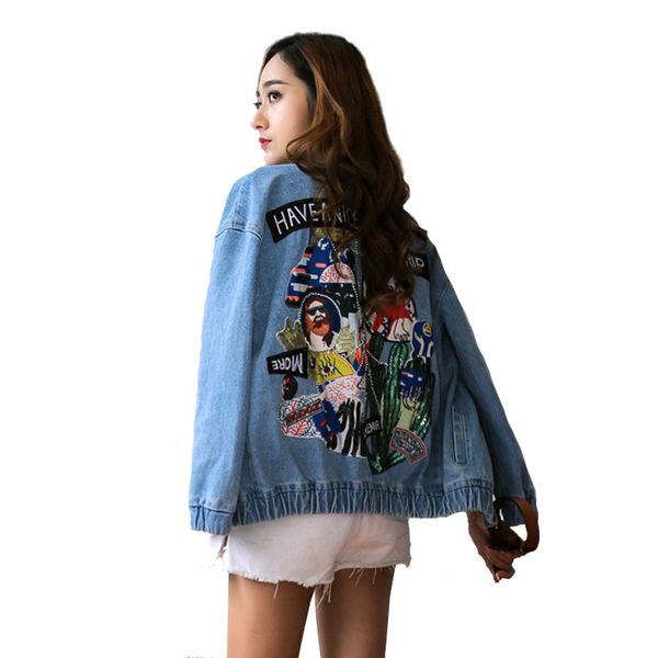 2017 autumn women bomber jacket embroidery sequins patch vintage loose denim outwear female nice travel fashion chic brand coat, Black;brown
2017 autumn women bomber jacket embroidery sequins patch vintage loose denim outwear female nice travel fashion chic brand coat, Black;brown