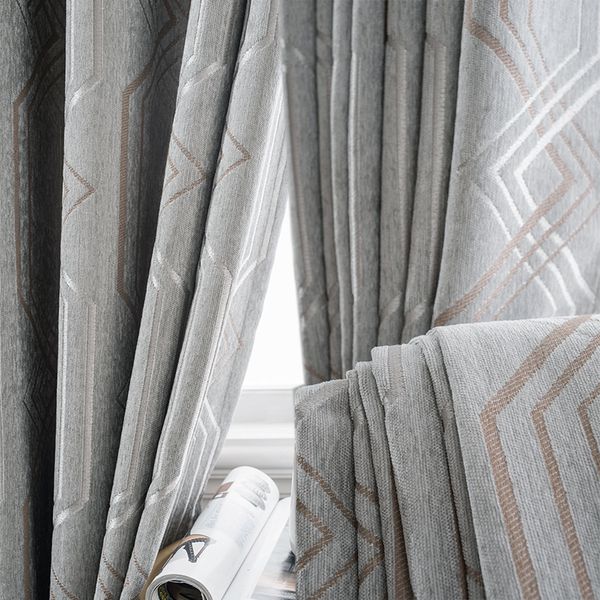 

custom curtains luxury nordic simple modern chenille jacquard thick gary diamond cloth blackout curtain tulle drapes m714