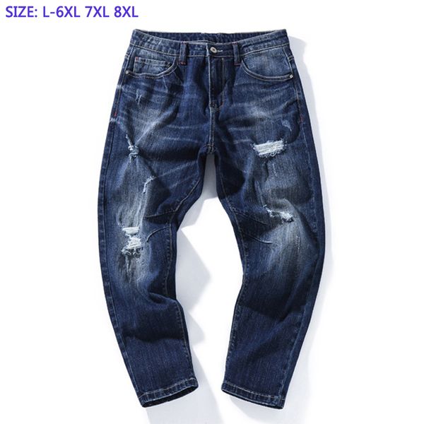 

summer new jeans men's ankle-length pants cotton jeans drect sell extra large super big plus size 28-42 44 46, Blue