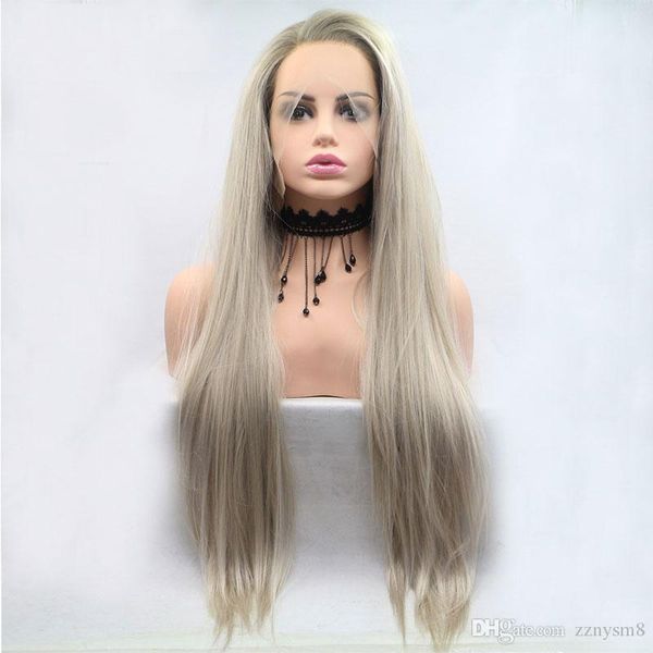 dark roots ombre platinum straight synthetic lace front wig heat resistant fiber natural hairline for white women wigs, Black
dark roots ombre platinum straight synthetic lace front wig heat resistant fiber natural hairline for white women wigs, Black