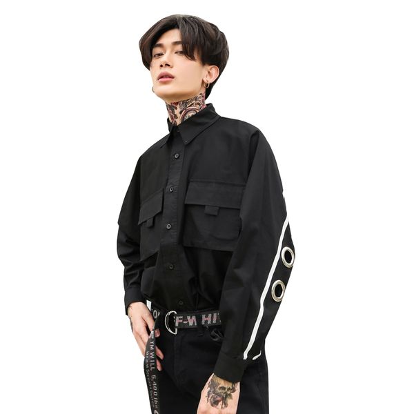 man rivet iron ring hollow bat long sleeve shirt male high street fashion hip hop punk loose casual dress shirt stage costumes, White;black
man rivet iron ring hollow bat long sleeve shirt male high street fashion hip hop punk loose casual dress shirt stage costumes, White;black