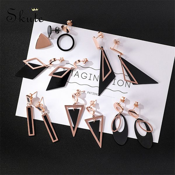 skute fashion black triangle round geometric earrings 316l stainless steel long tassel statement drop earrings for women jewelry, Silver
skute fashion black triangle round geometric earrings 316l stainless steel long tassel statement drop earrings for women jewelry, Silver