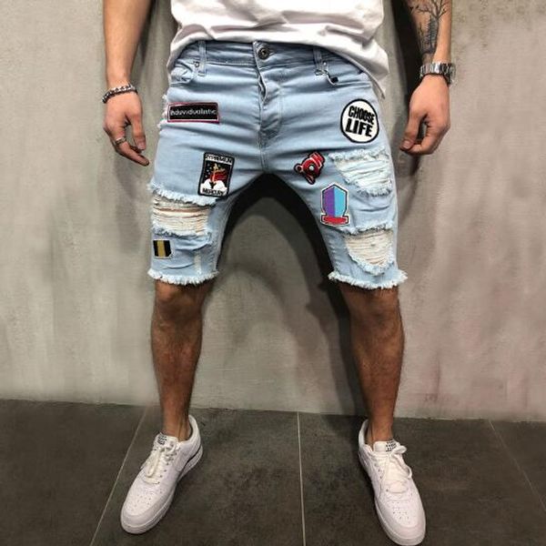 2019 designer new style mens fashion high street hole patch pants stretch denim mens jeans shorts wholesale, Blue 
2019 designer new style mens fashion high street hole patch pants stretch denim mens jeans shorts wholesale, Blue