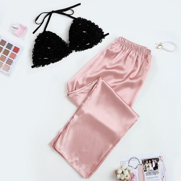 women frill detail bra lingerie satin pants pajamas sleepwear trousers set ladies nightwear silk pajamas pyjama femme 2019, Black;red
women frill detail bra lingerie satin pants pajamas sleepwear trousers set ladies nightwear silk pajamas pyjama femme 2019, Black;red
